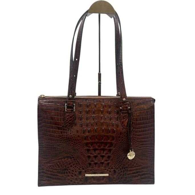 Brahmin Anywhere Tote Dark Brown Embossed Croc Leather Handbag Pure - Image 3