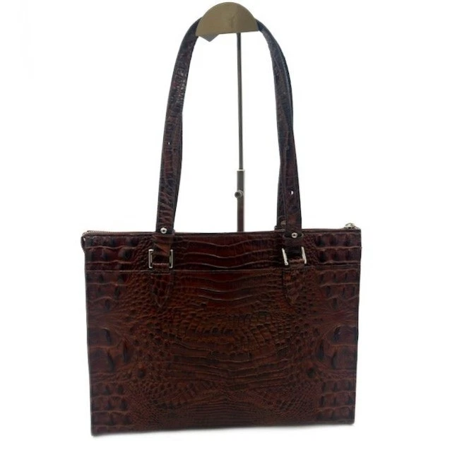 Brahmin Anywhere Tote Dark Brown Embossed Croc Leather Handbag Pure - Image 6