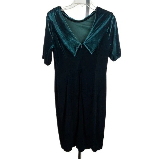 New Adrianna Papell Deep Emerald Green Velvet Roll Collar Sheath Dress Size 10