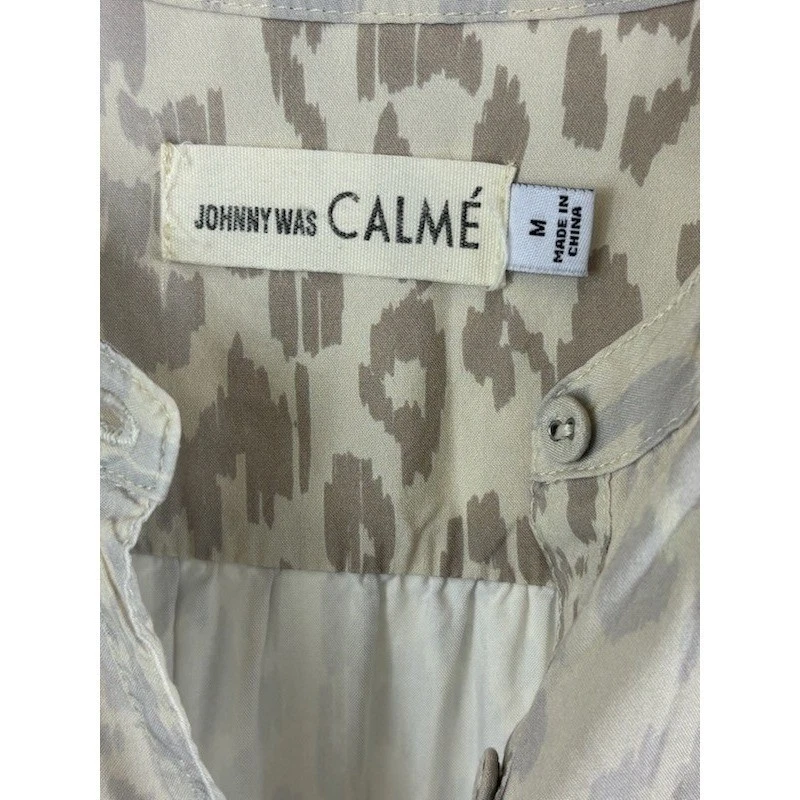 Johnny Was Calme Cream Leopard Button Tunic Top Blouse Women's Size Medium - Image 5