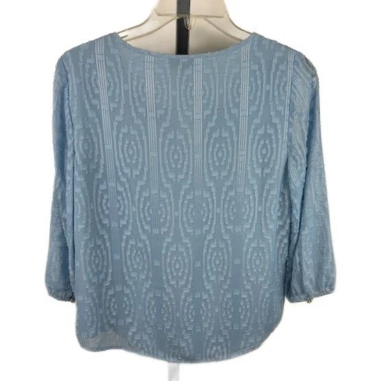 Talbots Blue Textured V-Neck Blouse 3/4 Sleeve Size Small SP Petite - Image 2