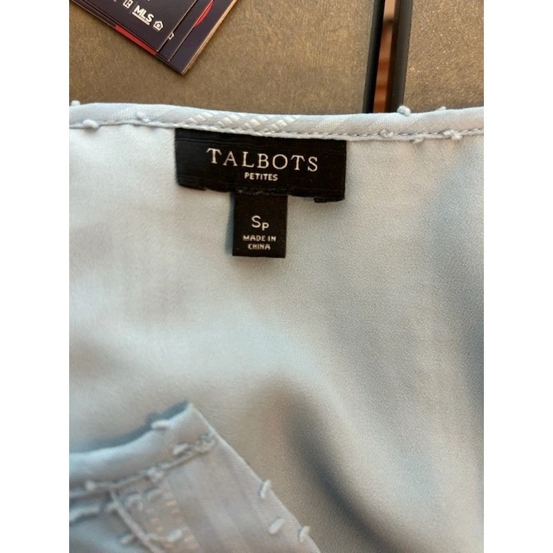 Talbots Blue Textured V-Neck Blouse 3/4 Sleeve Size Small SP Petite - Image 3