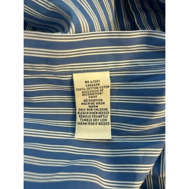 Classic Ralph Lauren Blue Striped Slim Fit Long Sleeve Shirt Size 16 32/33 - Image 4