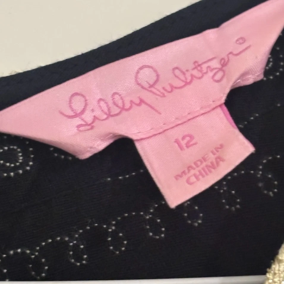 Lilly Pulitzer Black Gold Embroidered V-Neck Sleeveless Dress Holiday Size 12 - Image 3