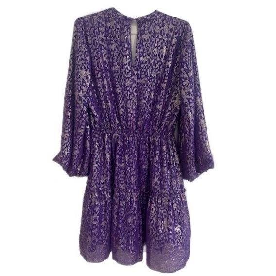 Lilly Pulitzer Purple Silk Gold Metallic Leopard Tiered Dress Holiday Size 12 - Image 2