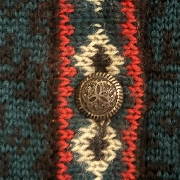 L.L. Bean 100% Merino Wool Fair Isle Green Cardigan Sweater Size Medium Vintage - Image 4