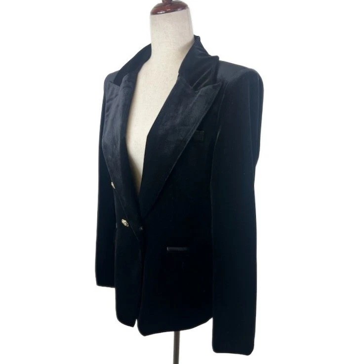 Choklate Paris Black Velvet Blazer Gold Buttons Jacket Coat Women's Size 10