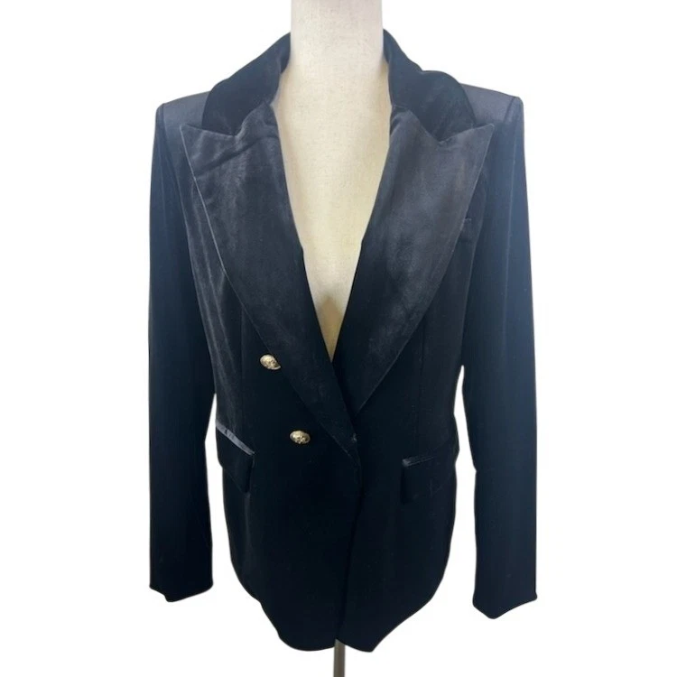 Choklate Paris Black Velvet Blazer Gold Buttons Jacket Coat Women's Size 10 - Image 2