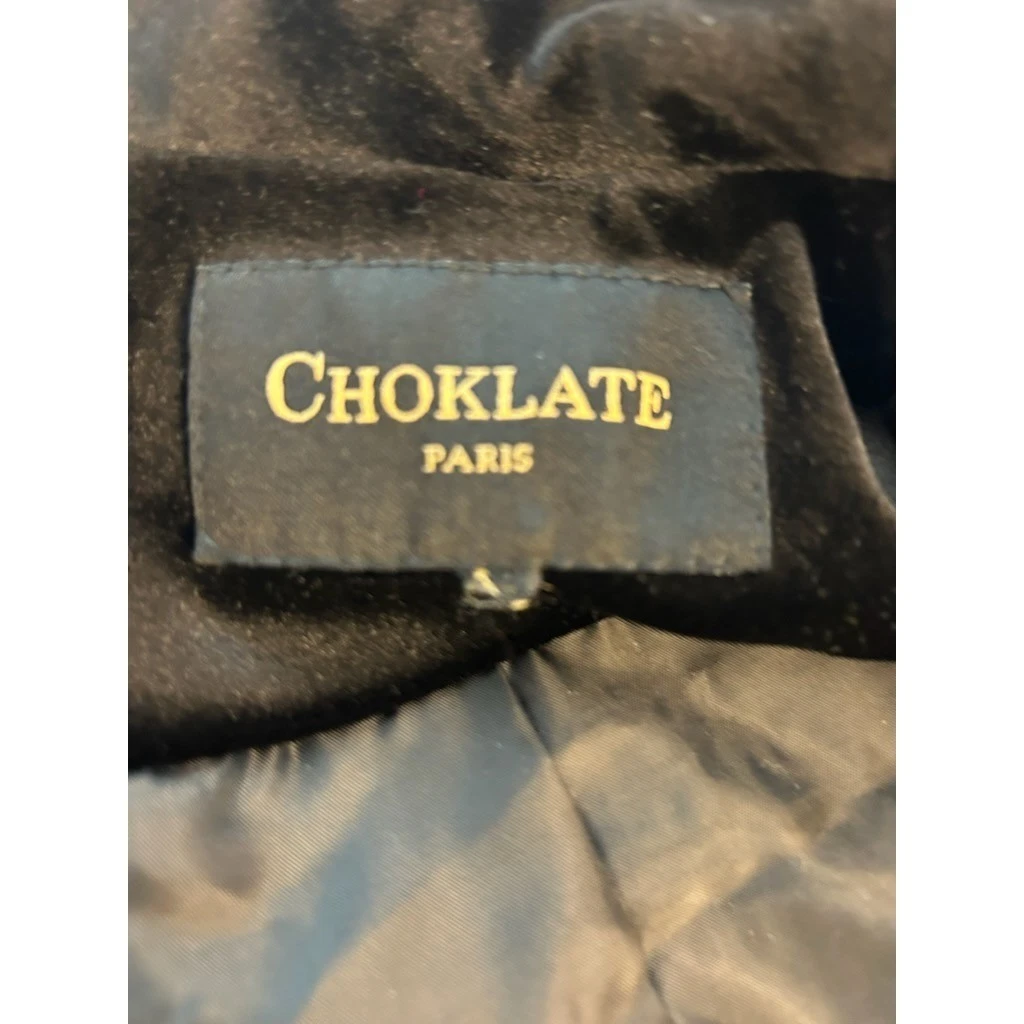 Choklate Paris Black Velvet Blazer Gold Buttons Jacket Coat Women's Size 10 - Image 4