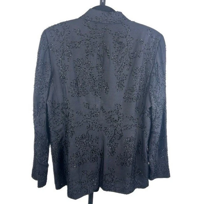 Classic Dana Buchman 100% Silk Blue Black Crystal Beaded Blazer Jacket Size 10 - Image 2