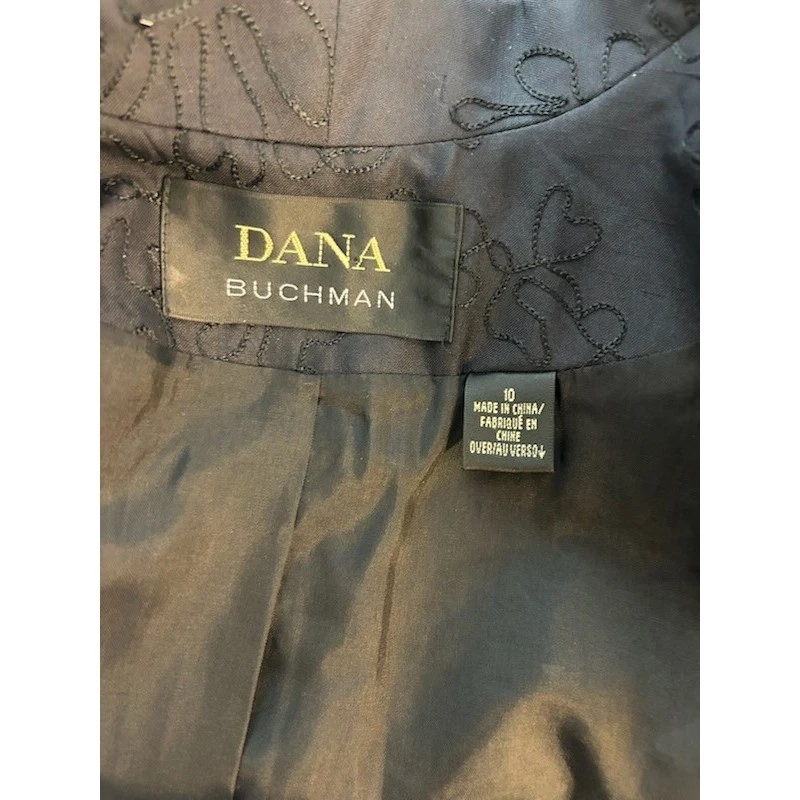 Classic Dana Buchman 100% Silk Blue Black Crystal Beaded Blazer Jacket Size 10 - Image 3