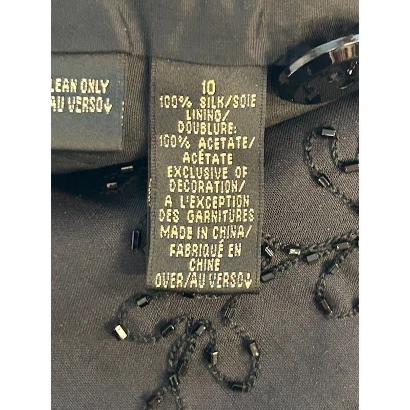 Classic Dana Buchman 100% Silk Blue Black Crystal Beaded Blazer Jacket Size 10 - Image 4