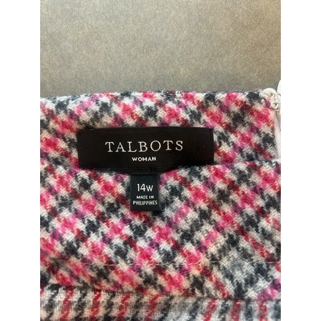 Talbots Woman Pink Gray Plaid Wool Blend Skirt Lined Career Classic Size 14W - Image 3