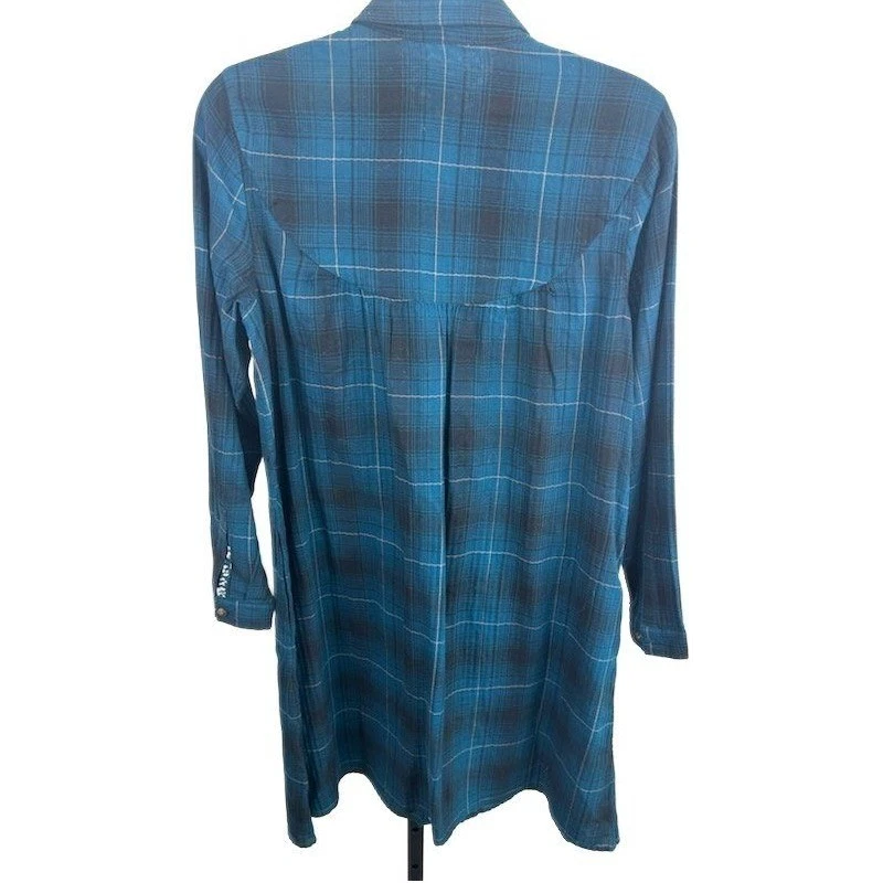 J.Jill Blue Plaid Floral Lined Button Shirt Dress Tunic 100% Cotton Size Small - Image 2