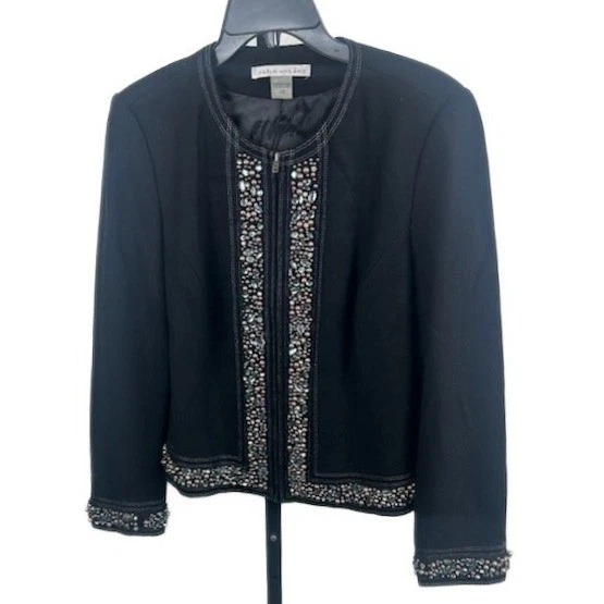 Peter Nygard Black Embellished Jewel Beaded Blazer Jacket Size 12 - Image 2