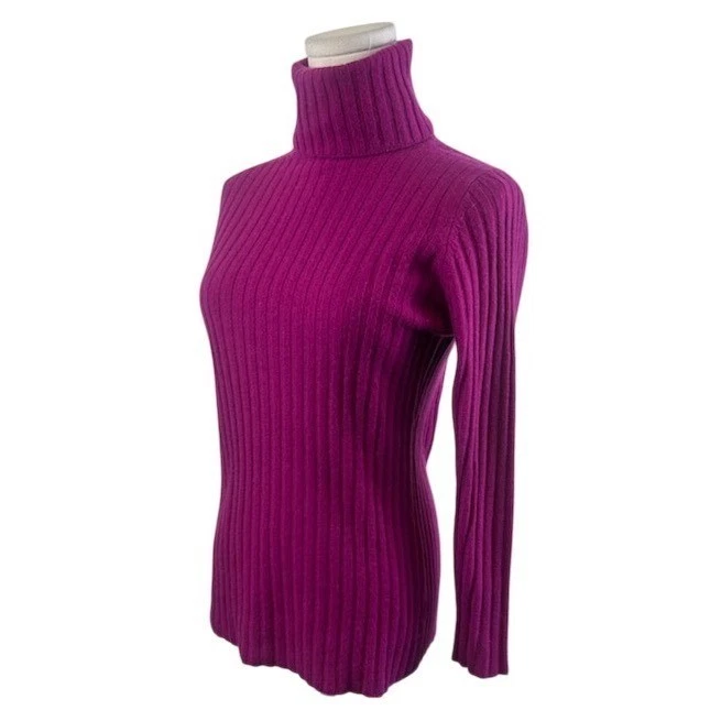 Claudia Nichole 100% Cashmere Purple Turtleneck Sweater Ribbed Knit Size Small