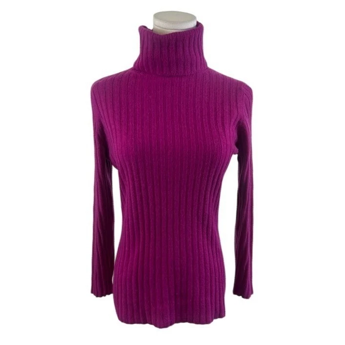 Claudia Nichole 100% Cashmere Purple Turtleneck Sweater Ribbed Knit Size Small - Image 2
