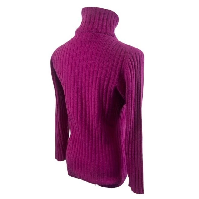 Claudia Nichole 100% Cashmere Purple Turtleneck Sweater Ribbed Knit Size Small - Image 3