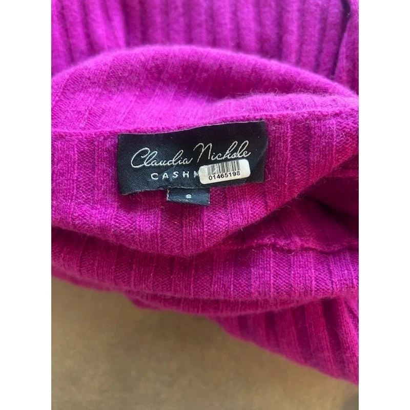 Claudia Nichole 100% Cashmere Purple Turtleneck Sweater Ribbed Knit Size Small - Image 4