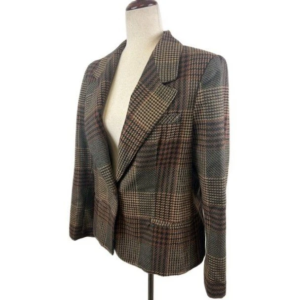 Gloria Vanderbilt Blazer Women's Size 12 Plaid Houndstooth Wool Jacket Vintage - Image 2