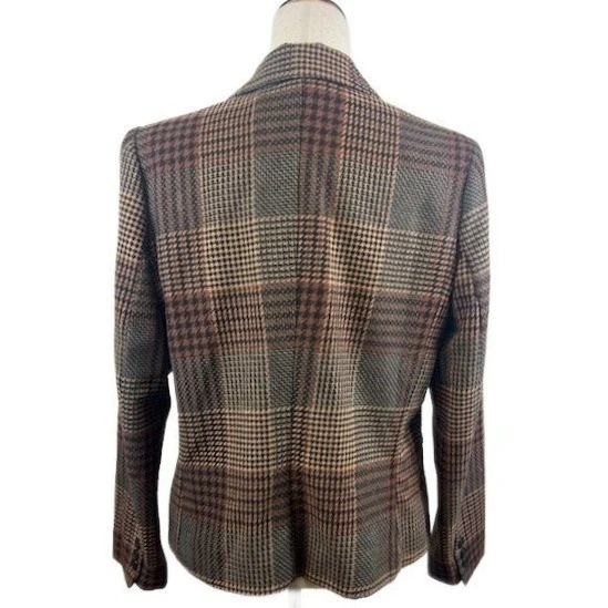 Gloria Vanderbilt Blazer Women's Size 12 Plaid Houndstooth Wool Jacket Vintage - Image 3