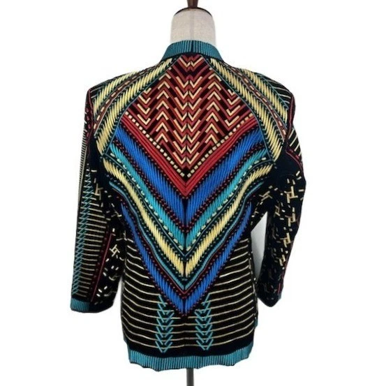 Y2K Vintage Geometric Black Multi Color Pattern Jacket Blazer Size Small - Image 3