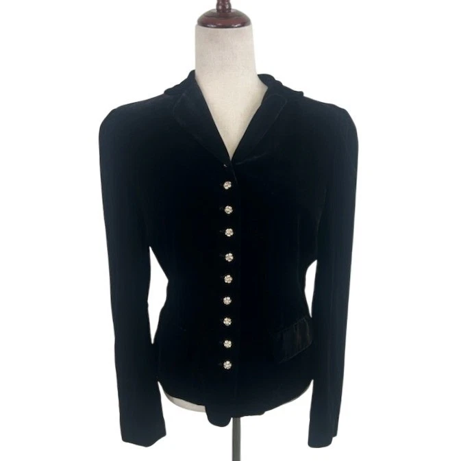 Y2K The Limited Velvet Blazer Black Crystal Buttons Silk Blend Party Jacket 6