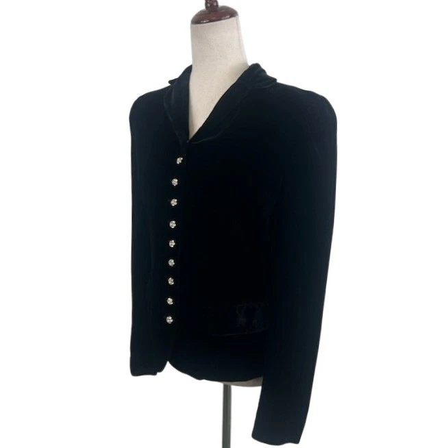 Y2K The Limited Velvet Blazer Black Crystal Buttons Silk Blend Party Jacket 6 - Image 2