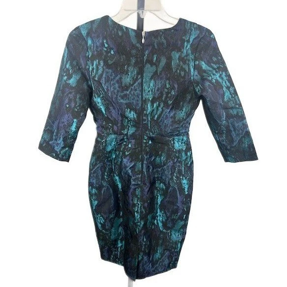 New Modern Chic Paper Dolls London Abstract Blue Green Brocade Dress Size 4 - Image 2