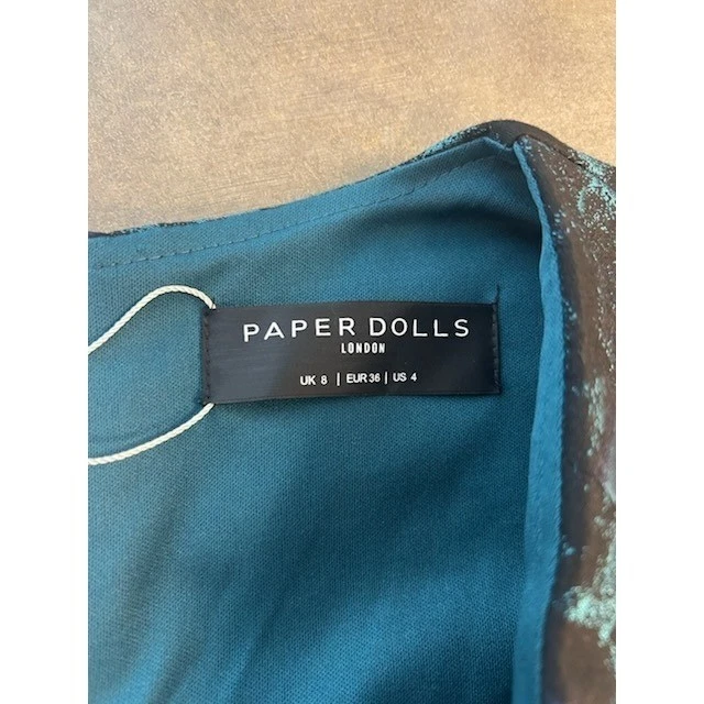 New Modern Chic Paper Dolls London Abstract Blue Green Brocade Dress Size 4 - Image 3