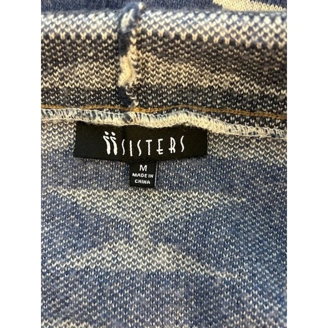 ii Sisters Hooded Blue Aztec Print Open Cardigan Sweater Western Size Medium - Image 3