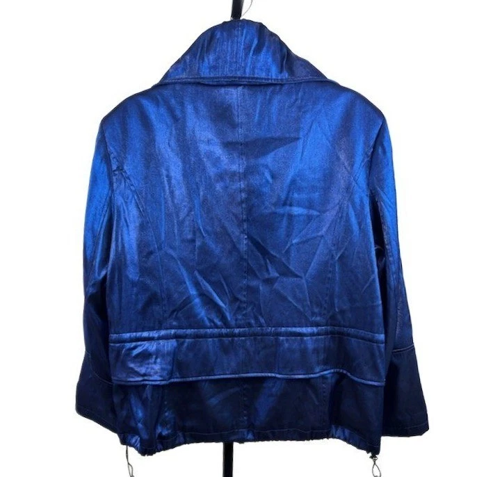 Hilary Radley New York Women's Size XL Metallic Blue Jacket Coat Pleated Collar - Image 2