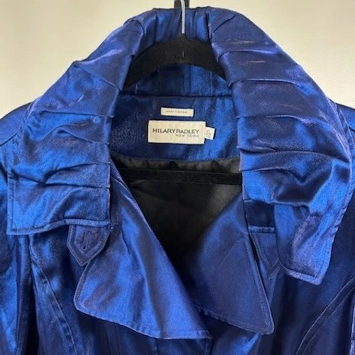 Hilary Radley New York Women's Size XL Metallic Blue Jacket Coat Pleated Collar - Image 3