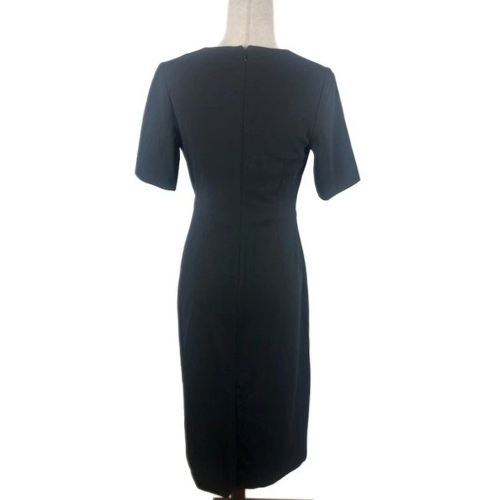 New DKNY Black Dress Short Sleeve Sheath Pewter Chain Cocktail Career Size 2 - Image 3