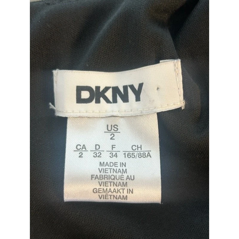 New DKNY Black Dress Short Sleeve Sheath Pewter Chain Cocktail Career Size 2 - Image 4