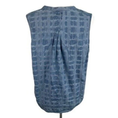 New Prana Tie Front Blouse Sleeveless Shirt Top Blue Organic Cotton Size XL - Image 3