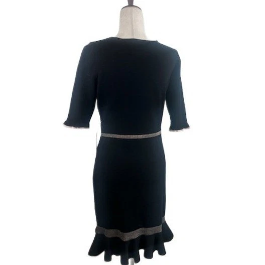 New Taylor Black Knit Sheath Dress Ruffle Hem Career Cocktail Party Medium - Image 3
