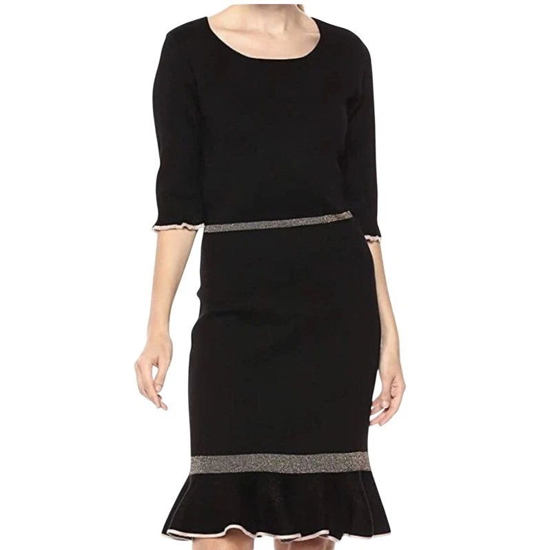 New Taylor Black Knit Sheath Dress Ruffle Hem Career Cocktail Party Medium - Image 7