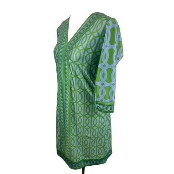 Gretchen Scott Womens Dress Blue Green Geometric Stretch 3/4 Sleeve Size XS - Image 2