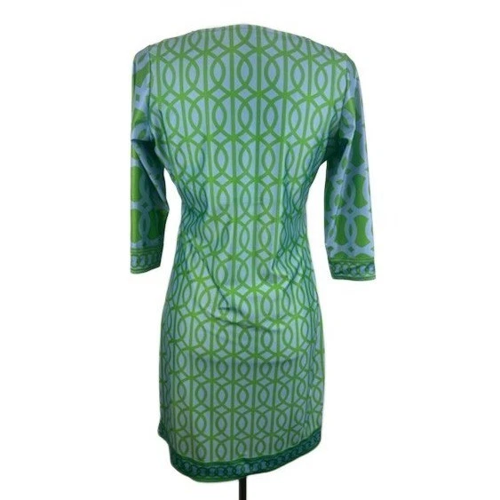 Gretchen Scott Womens Dress Blue Green Geometric Stretch 3/4 Sleeve Size XS - Image 3