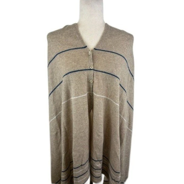 27 Miles Malibu 100% Cashmere Button Poncho Cape Shawl Tan One Size - Image 2