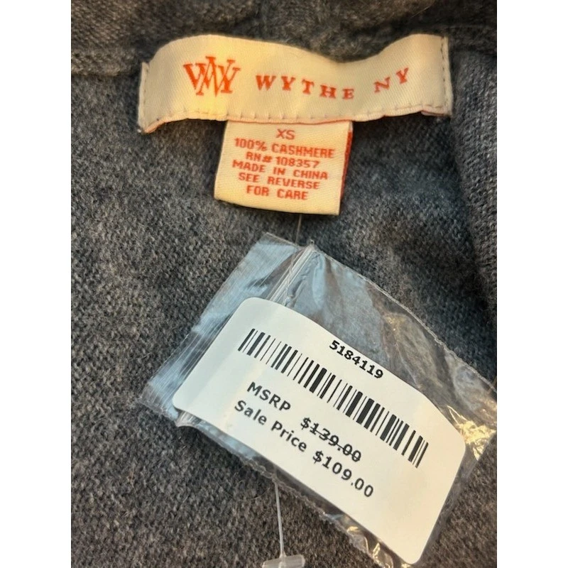 New Wythe NY XS Gray 100% Cashmere Open Front Cardigan Sweater MSRP $139 - Image 3