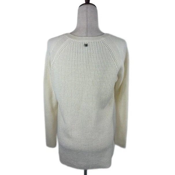 Lolë Cream V-Neck Waffle Knit Sweater Tunic Pocket Size Medium - Image 3
