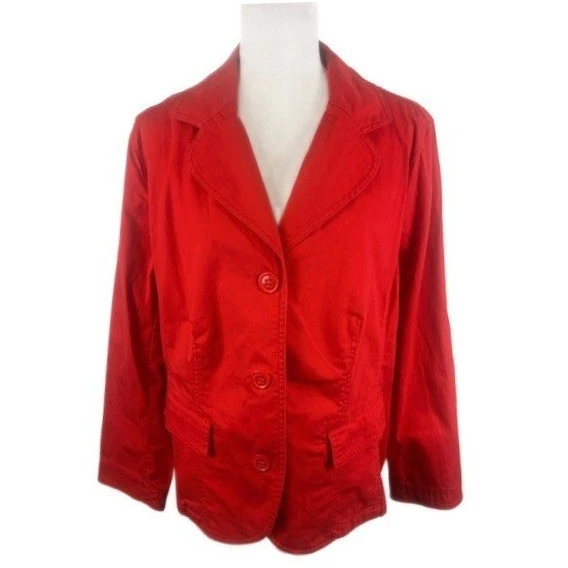 Talbots Woman Red Stretch Cotton Spandex Blazer Jacket Holiday Career Size 14W