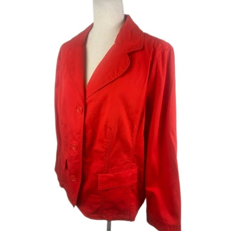 Talbots Woman Red Stretch Cotton Spandex Blazer Jacket Holiday Career Size 14W - Image 2