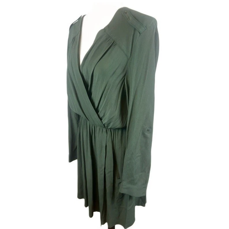 Maeve Anthropologie Green Dress Wrap Front Long Sleeve Casual Party Size Medium - Image 3