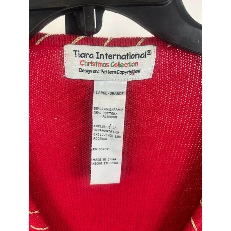 Vintage Tiara International Red Christmas Tree Cardigan Sweater Size Large - Image 3