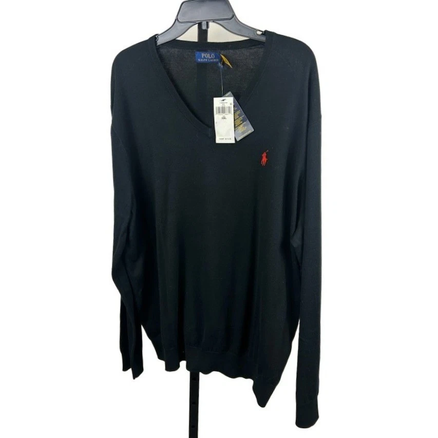 NWT Polo Ralph Lauren Black V Neck Sweater Red Pony Long Sleeve Mens Size XXL - Image 2