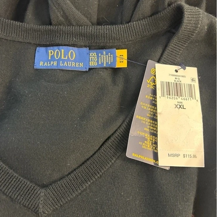 NWT Polo Ralph Lauren Black V Neck Sweater Red Pony Long Sleeve Mens Size XXL - Image 4