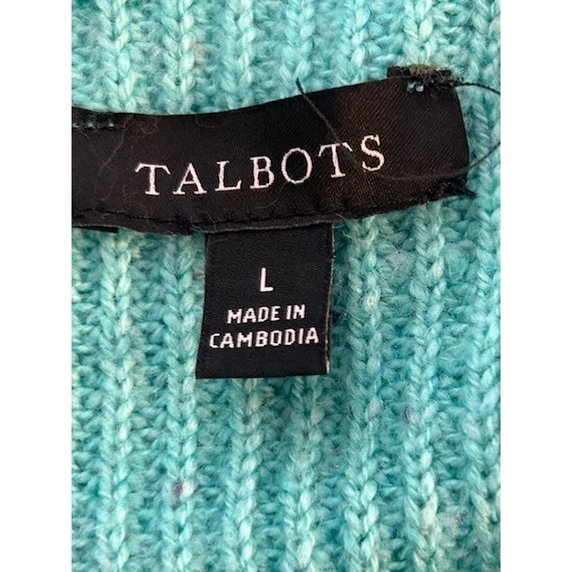 Talbots Women's Blue Sweater Dress Long Sleeve Mock Neck Gold Button Size Large - Image 4